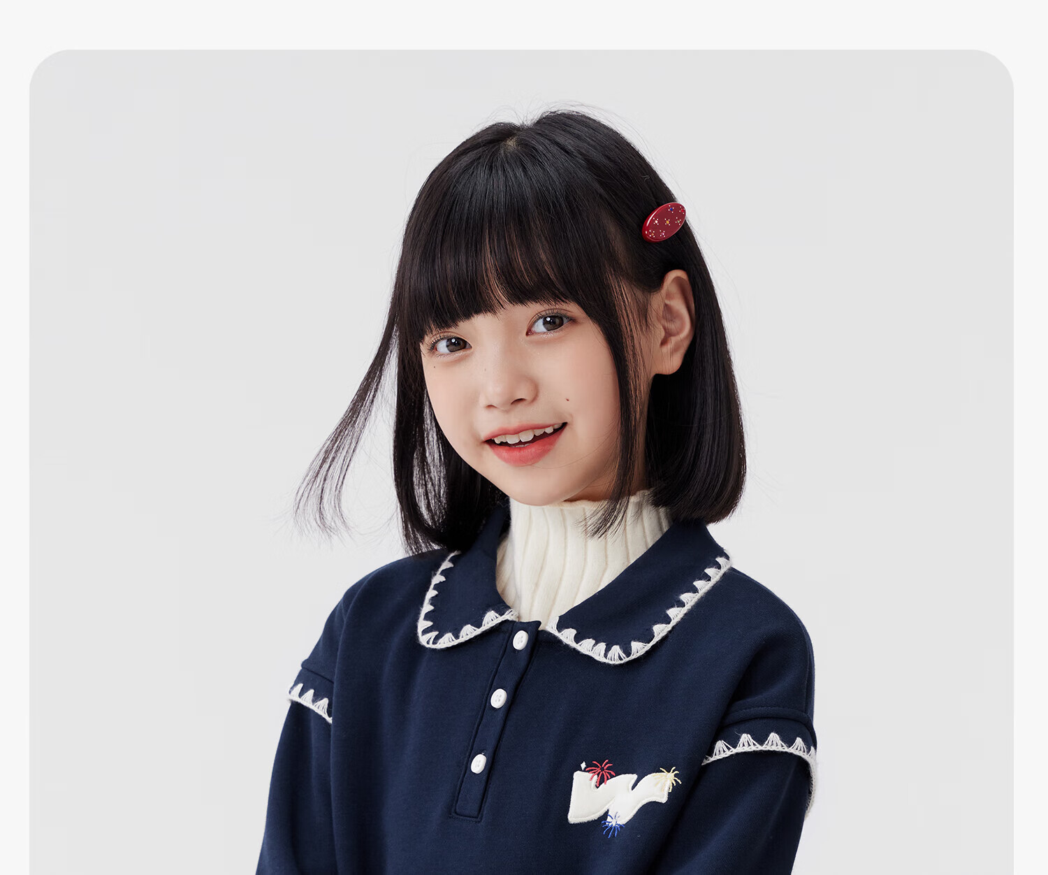 Zuo Xi Girls' Fleece-Lined Sweatshirt 2025 Winter Children's Polo Shirt Doll Collar Warm Top Navy Blue 120 15